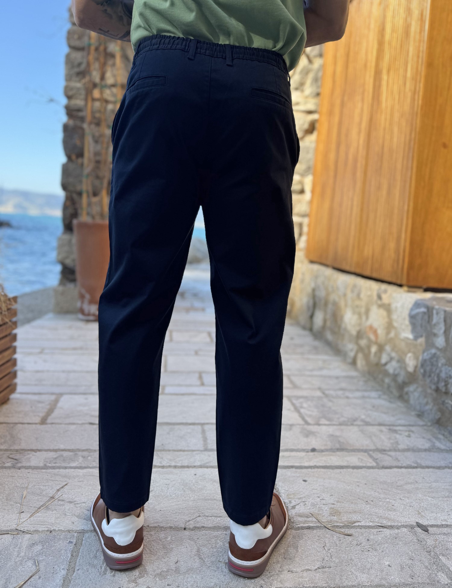 Ανδρικό μπλε υφασμάτινο chinos παντελόνι με λάστιχο JR0020B φωτογραφία